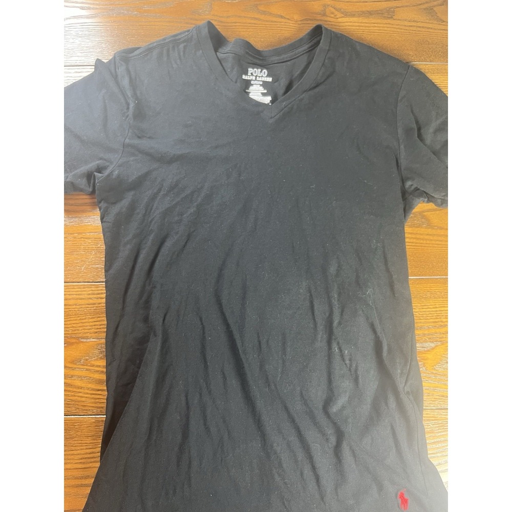 Polo Ralph Lauren Shirt Mens Medium Black Red Pony Logo V-Neck